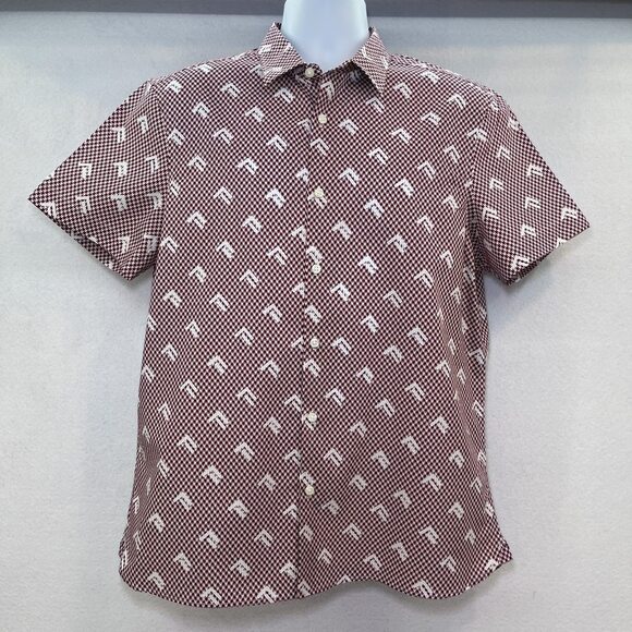 Perry Ellis Other - Perry Ellis SLIM FIT short sleeve button down shirt cotton maroon white mens L
